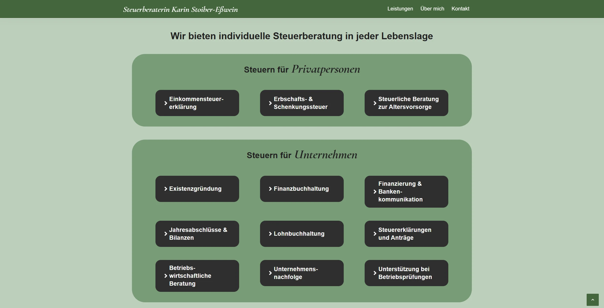 Ganzheitliche Leistungsdarstellung für private und gewerbliche KundInnen mit klarer Nutzerführung.