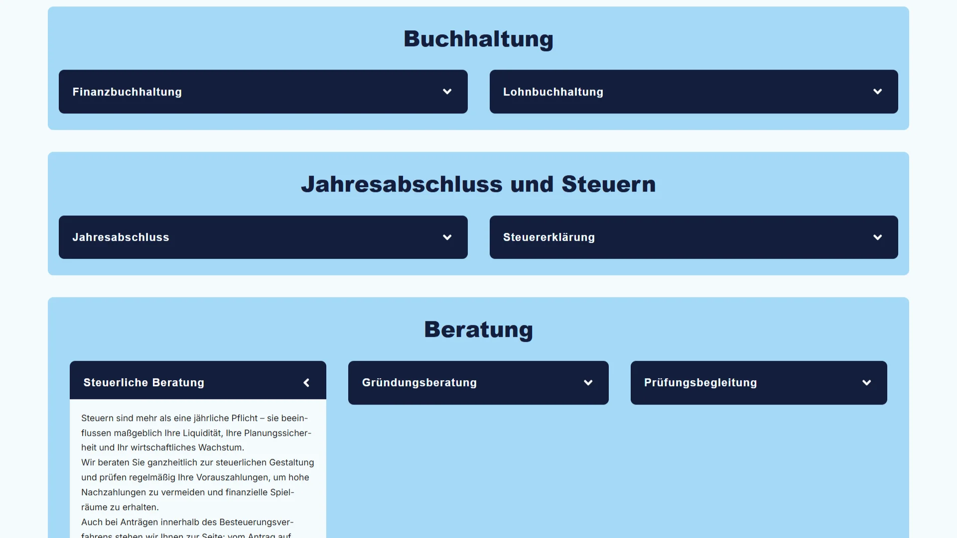 Mobile-optimierte Leistungsstruktur für Buchhaltung, Jahresabschluss und Steuerberatung