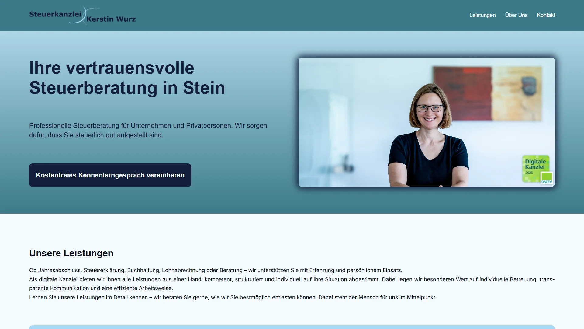 Professionelle steuerliche Beratung für Unternehmen und Privatpersonen mit modernem, strukturiertem Webdesign dargestellt