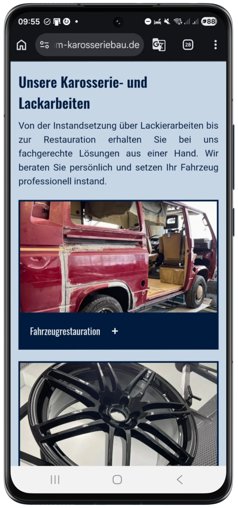 Mobile Leistungsseite für Karosseriearbeiten und Fahrzeugrestauration